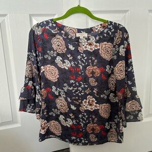LOFT XS PETITE FLORAL BLOUSE 3/4 sleeve